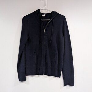 J. Crew 100% Cashmere Zippered Hooded Cardigan Navy Blue Size Medium